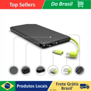 Carregador portátil Power Bank 10000 mAh compatível com Slim V8 carregamento rápido