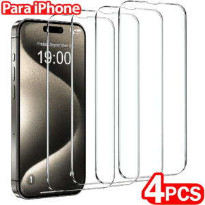 Protetor de Tela de Vidro Temperado para iPhone, Película Protetora, 15, 14, 13, 12, 11 Pro Max, 6, 7, 8 Plus, X, XS, XR, 4Pcs